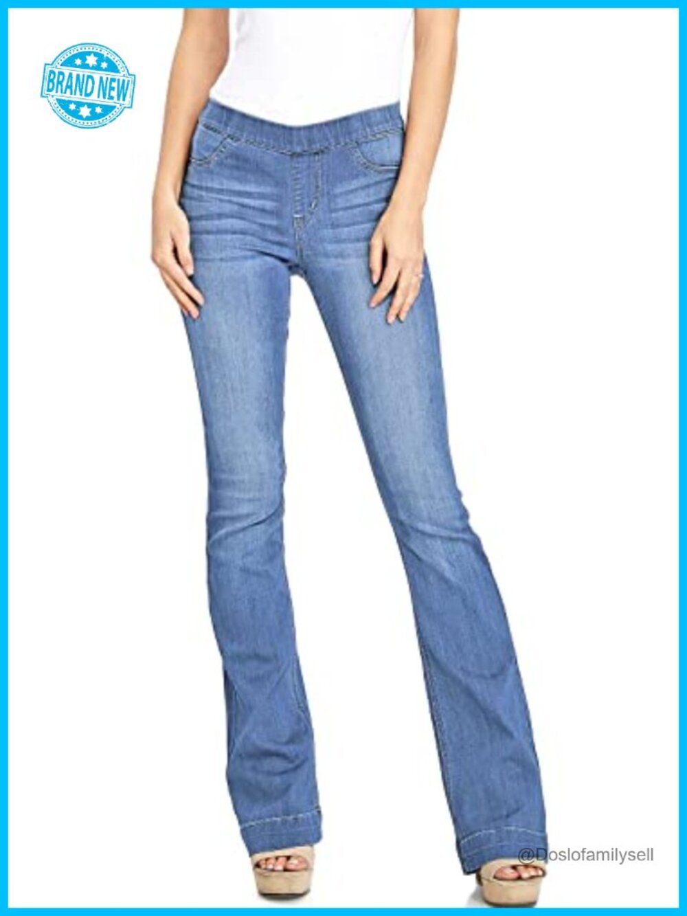 Mid Rise Pull On Bootcut Denim Jegging Slim Fit Stretch Pants